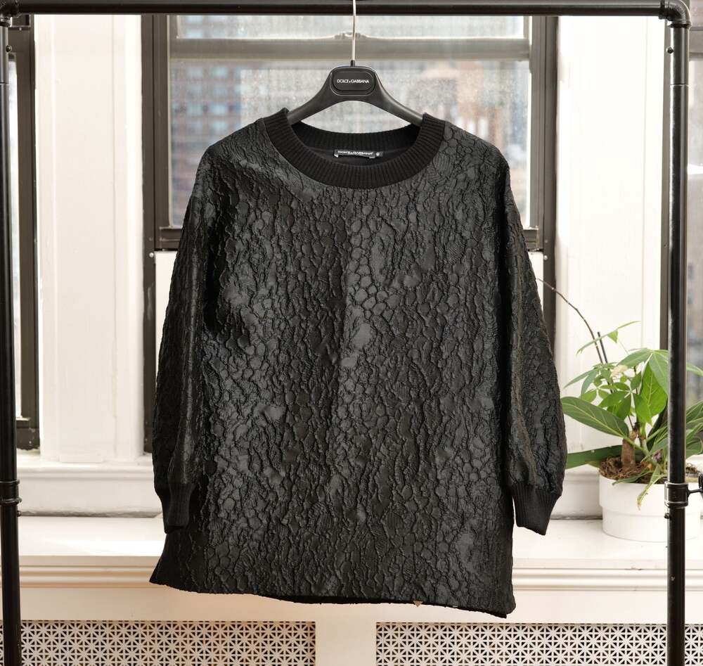 Dolce & Gabbana Black Textured Cloque Silk Blend Sweatshirt Top (IT 40 / US 4)